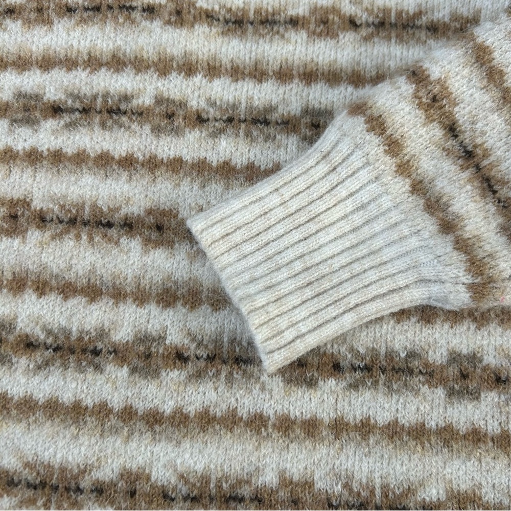 American Eagle Outfitters Cream and Brown Striped Fair Isle Crewneck Sweater XS - Picture 3 of 7